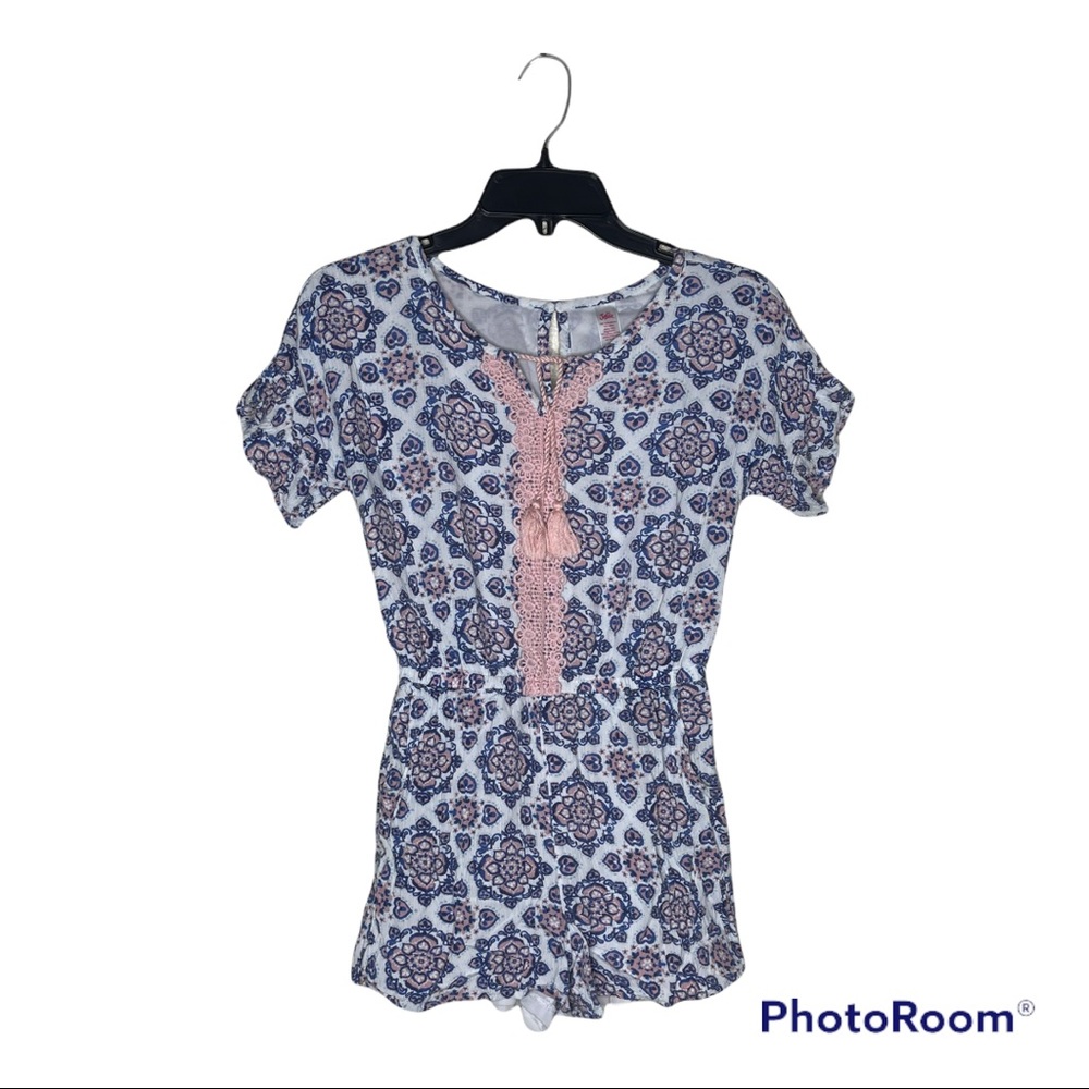 Justice Cute White Romper With Pink And Blue Designs Size 12